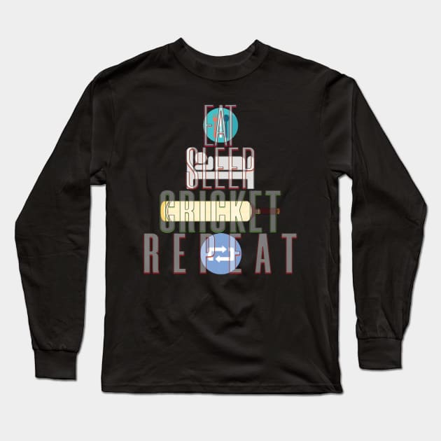 Eat sleep cricket repeat Long Sleeve T-Shirt by TeeText